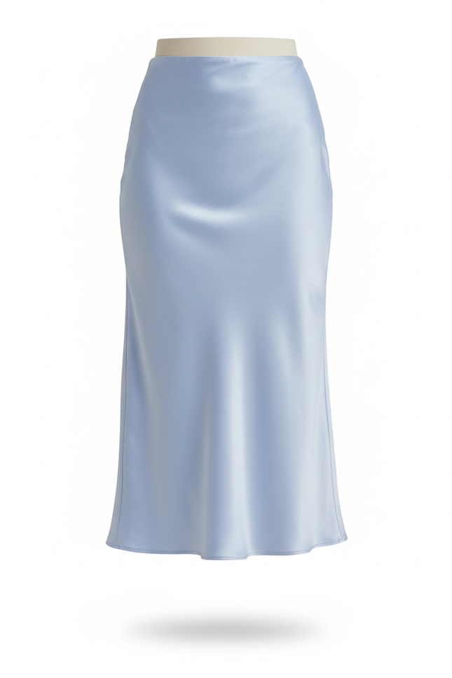 Jupe Satin Bleu Ciel Fluide Élégante
