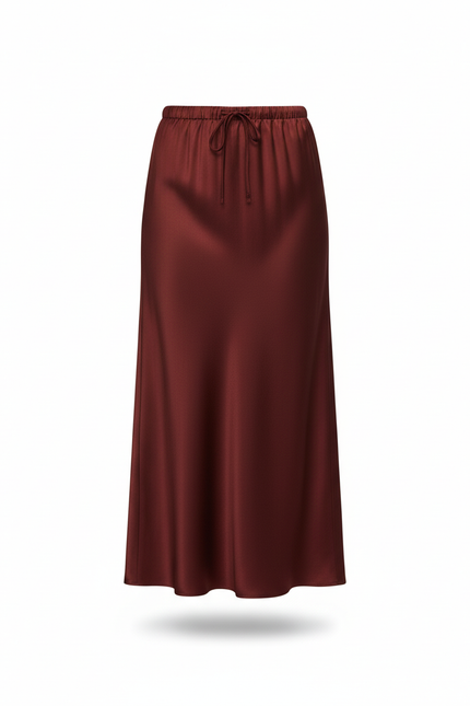 Jupe Satin Bordeaux Longue Fluide