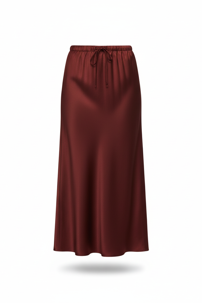 Jupe Satin Bordeaux Longue Fluide