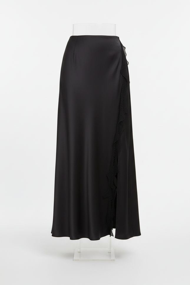 Jupe Noir Satin Portefeuille