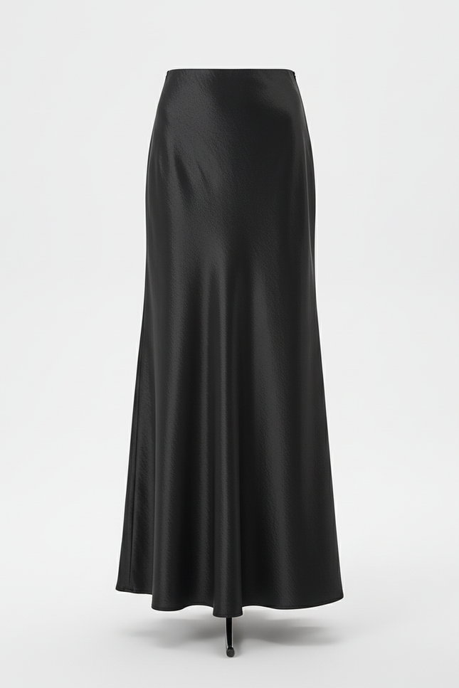 Jupe Satin Noire Longue Fluide