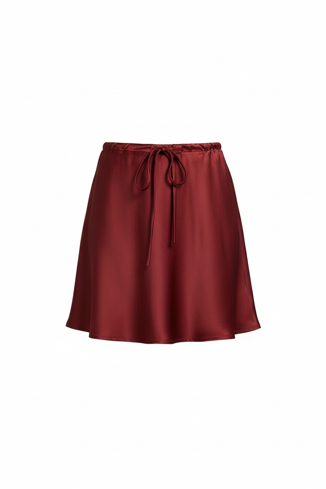 Jupe Satin Bordeaux Cordon Fluide