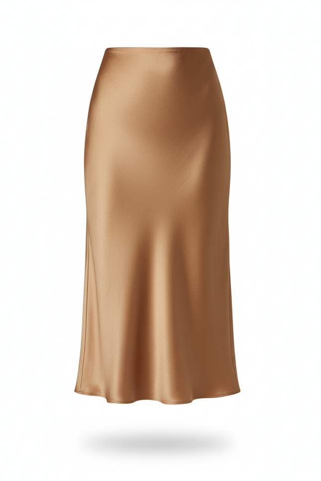 Jupe Satin Camel Fluide Élégante