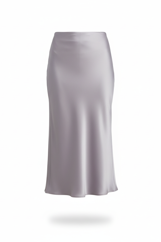 Jupe Satin Gris Perle Fluide Élégante