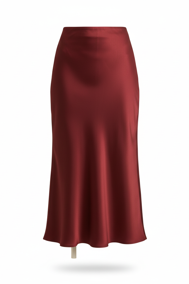 Jupe Satin Bordeaux Fluide Élégante Profonde
