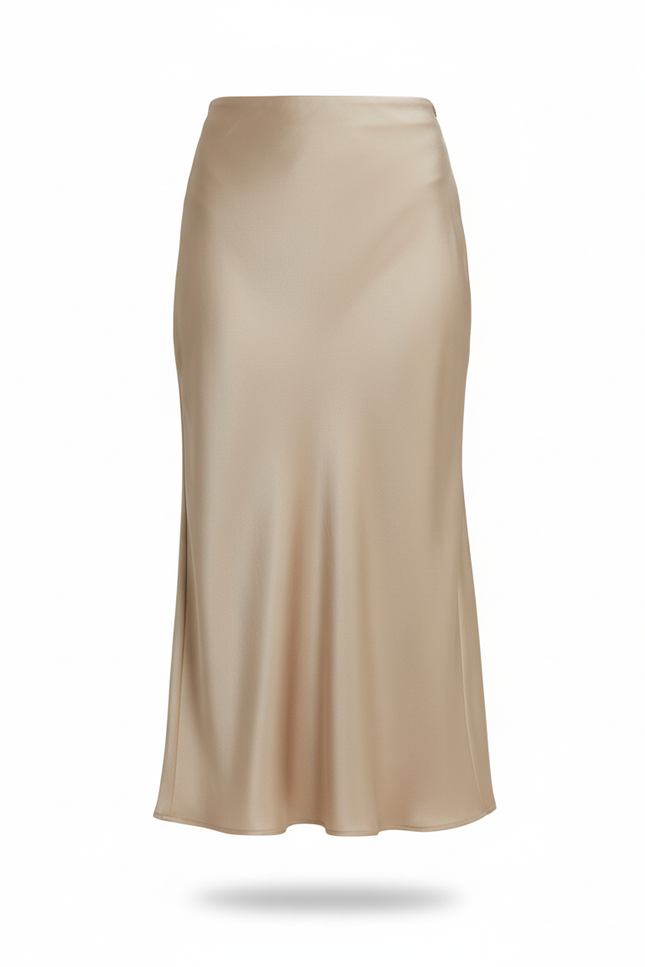 Jupe Satin Fluide Beige Élégante