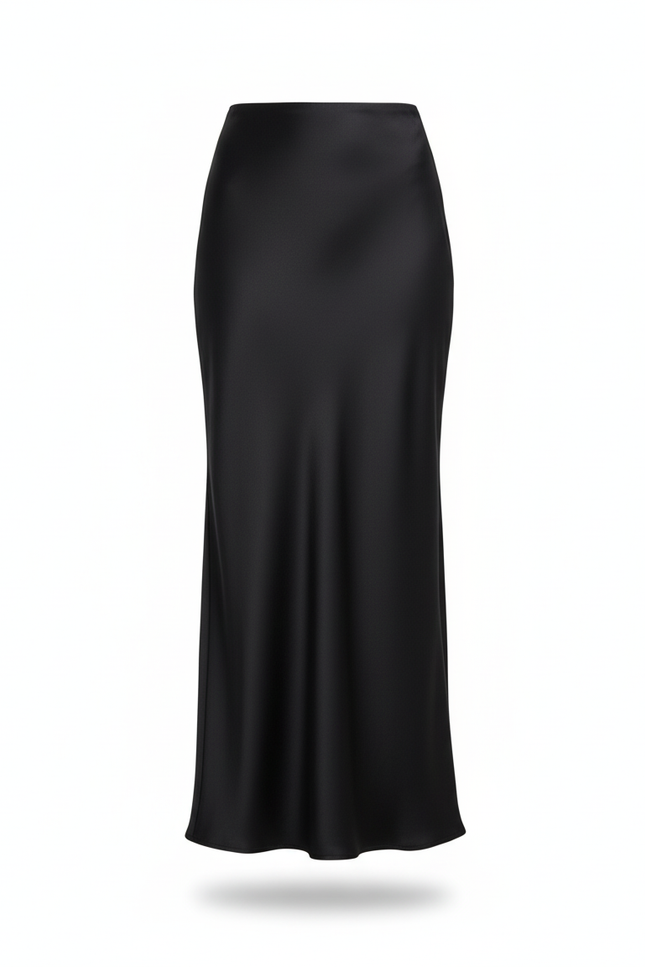 Jupe Satin Noire Fluide Élégante Urbaine