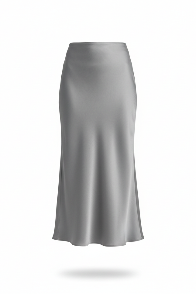 Jupe Satin Grise Fluide Élégante Sobre