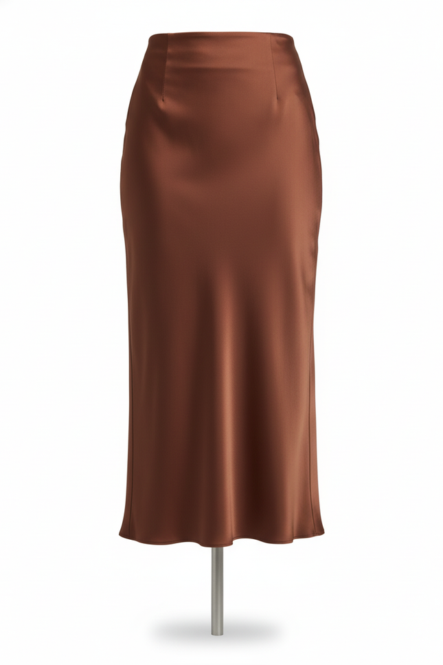 Jupe Satin Marron Longue Élégante Bohème