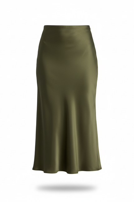 Jupe Satin Vert Olive Longue Élégante