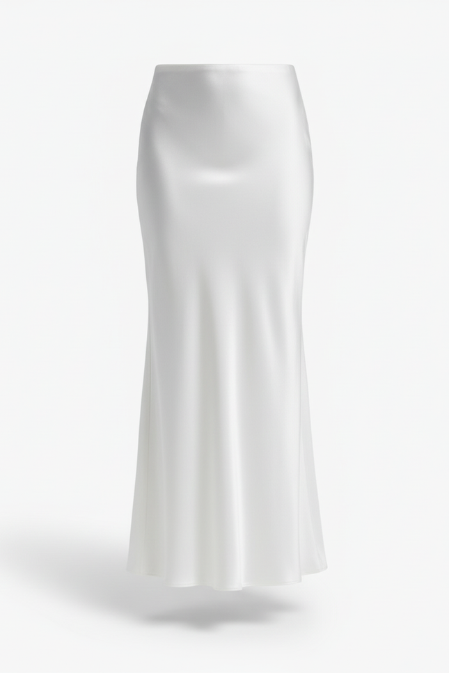 Jupe Satin Blanche Midi Élégante