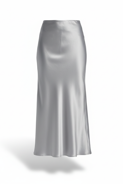 Jupe Satin Argentée Fluide Élégante Brillante