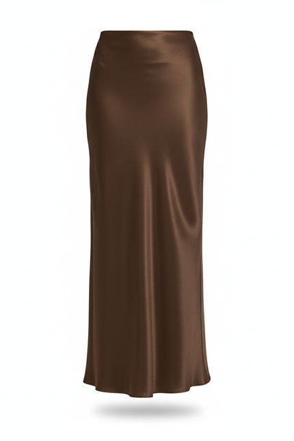 Jupe Satin Marron Longue Élégante Raffinée