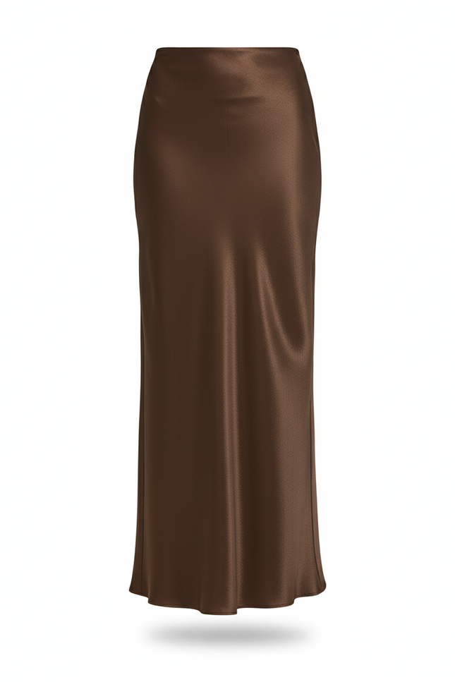 Jupe Satin Marron Longue Élégante Raffinée
