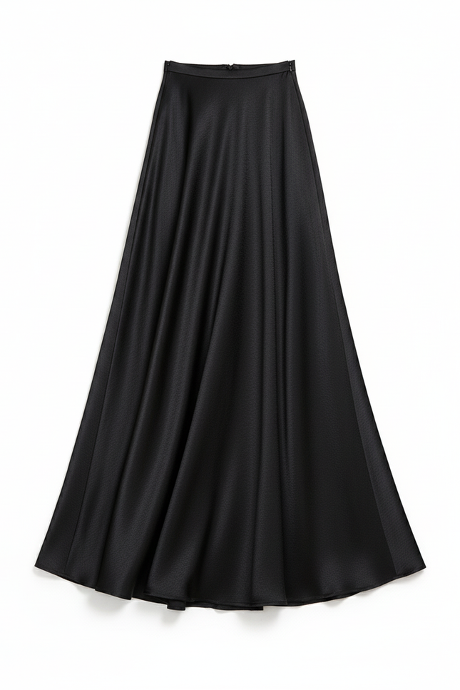 Jupe Satin Noire Évasée Élégante