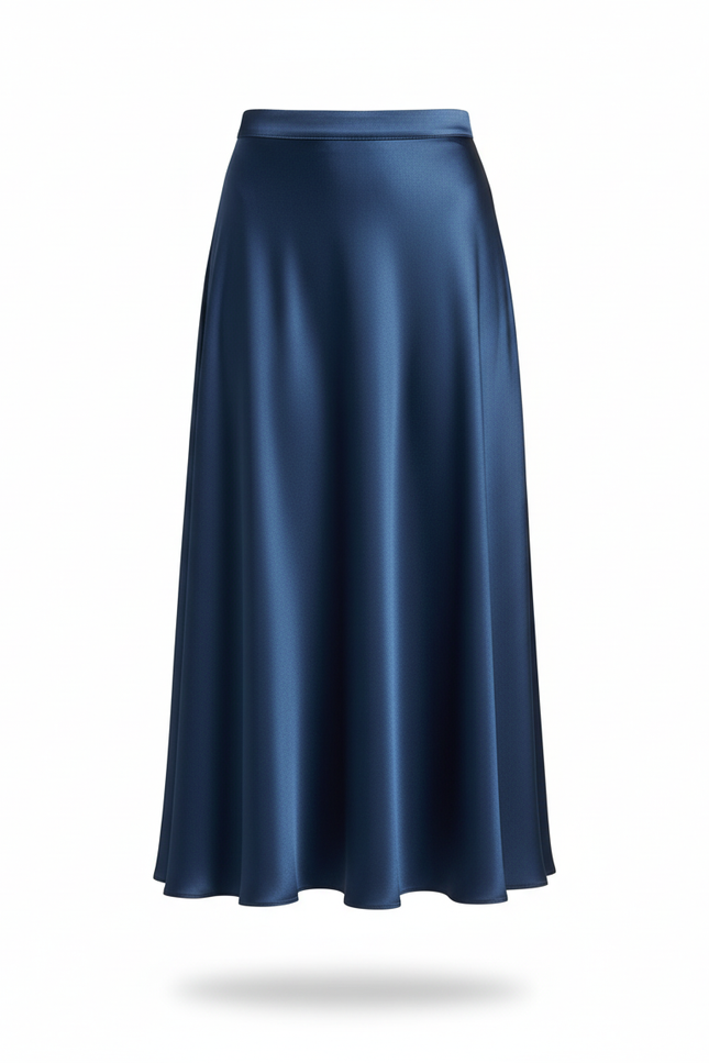 Jupe Satin Bleue Fluide Élégante