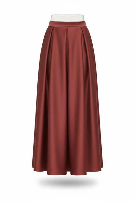 Jupe Plissée Longue Rouge Satin
