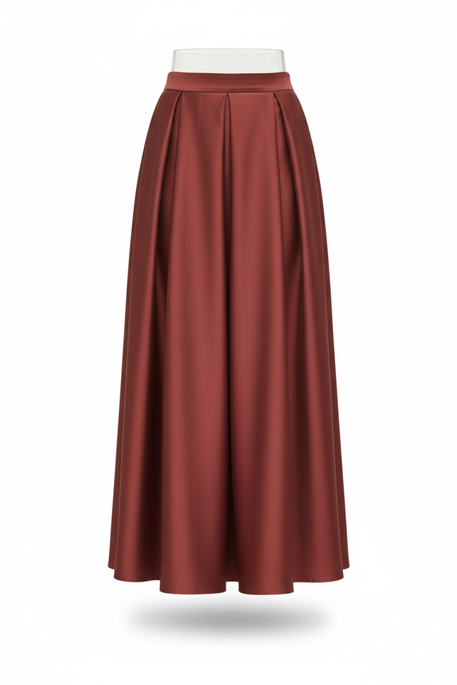 Jupe Plissée Longue Rouge Satin