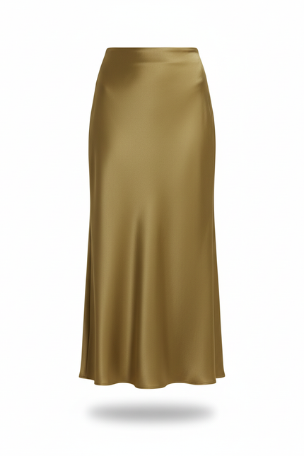 Jupe Satin Vert Olive Longue Élégante Naturelle
