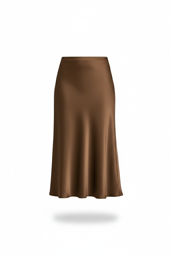 Jupe Satin Marron Fluide Élégante Souple