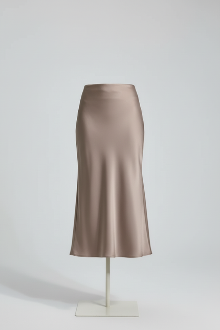 Jupe Satin Taupe Longue Fluide