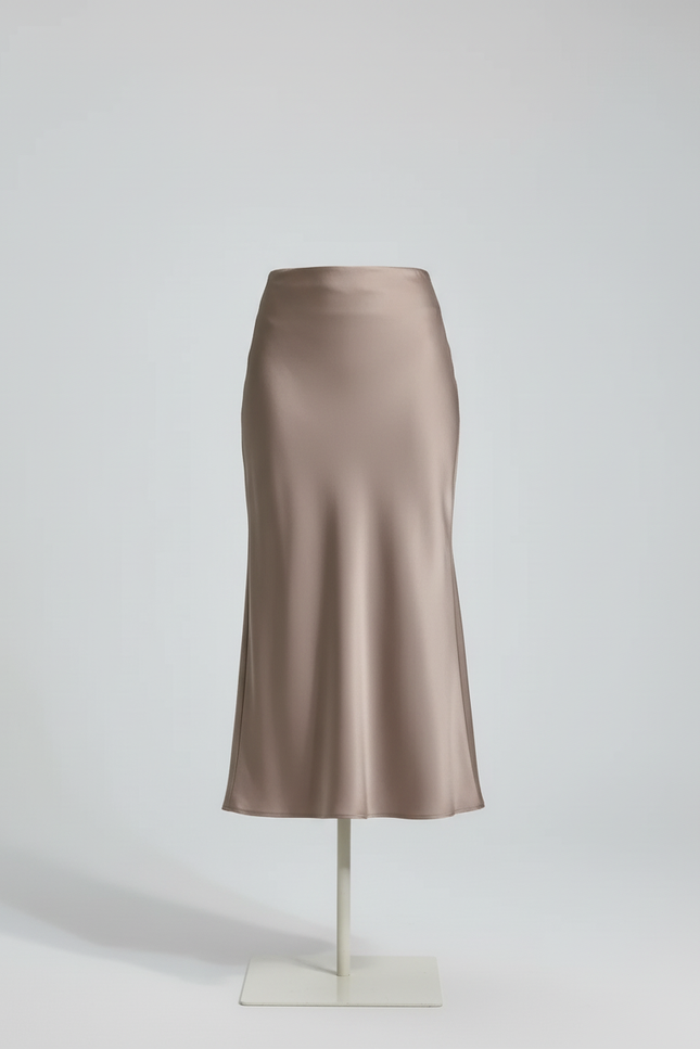 Jupe Satin Taupe Longue Fluide