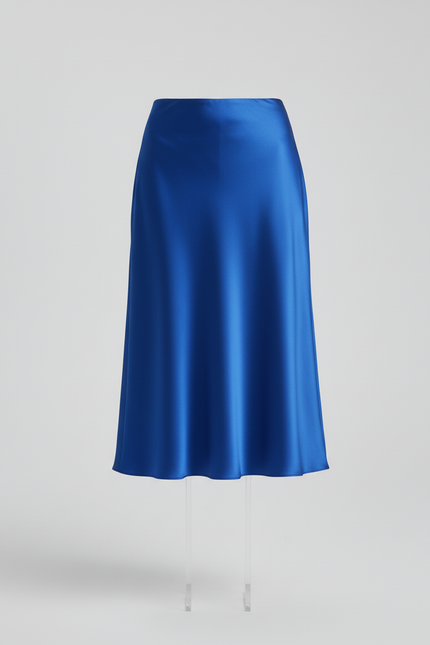 Jupe Satin Bleue Fluide Élégante Marine