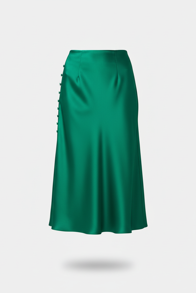Jupe Satin Fluide Verte Élégante