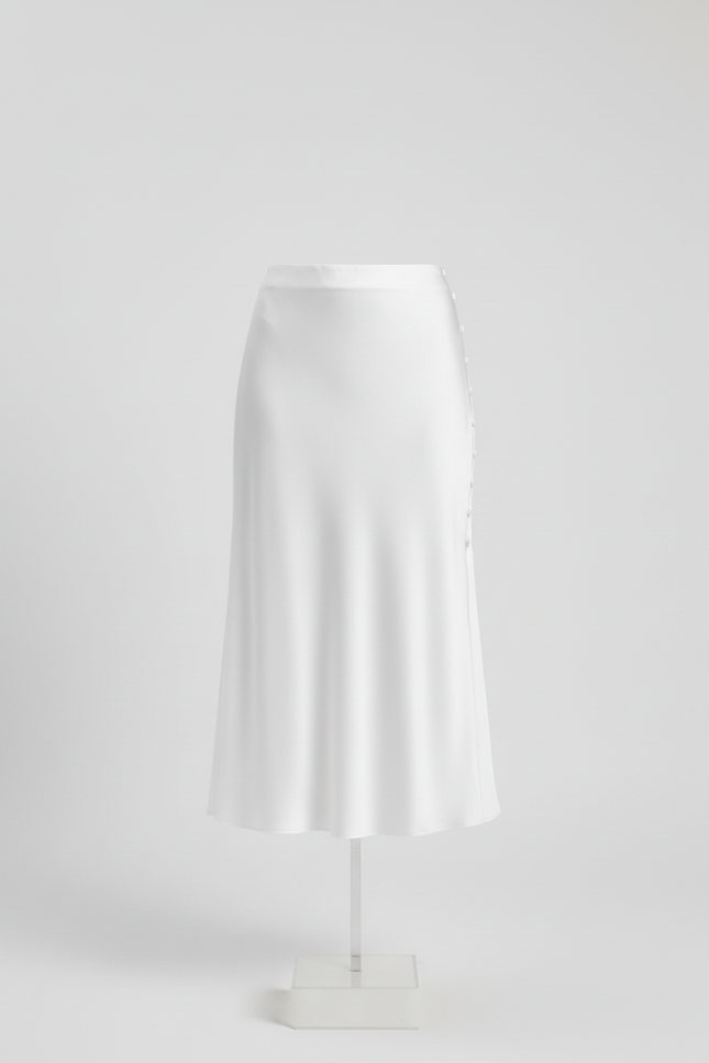 Jupe Satin Blanche Fendue Élégante