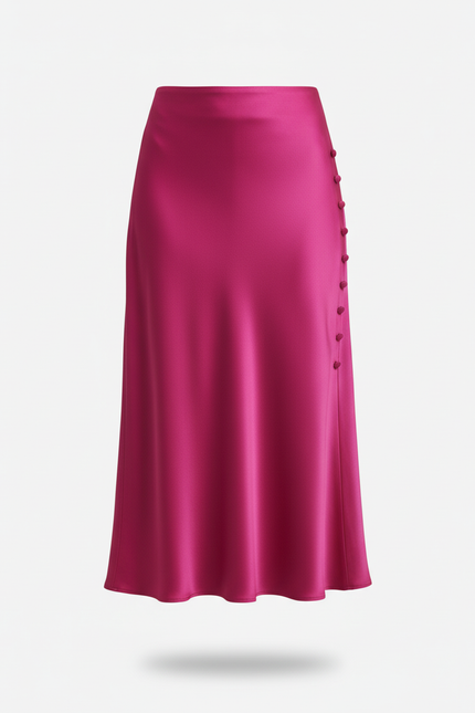 Jupe Satin Fuchsia Boutonnée Chic