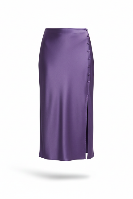 Jupe Satin Violette Fendue Élégante