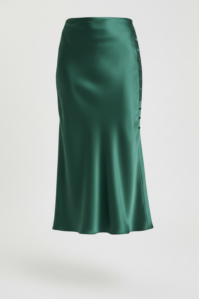 Jupe Satin Vert Boutons Élégante