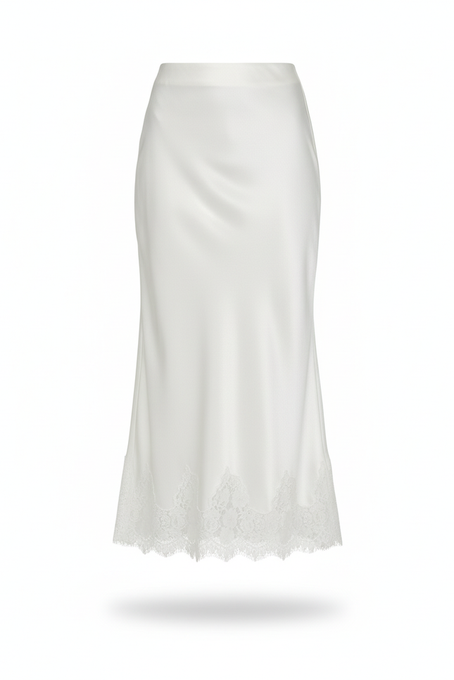 Jupe Satin Blanche Dentelle Élégante