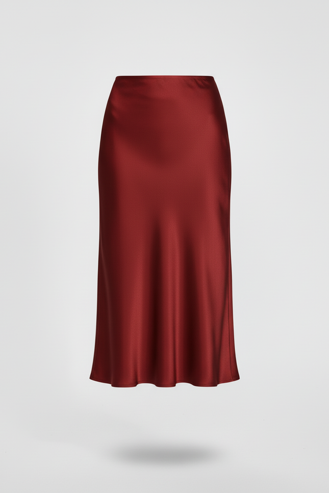 Jupe Satin Bordeaux Midi Élégante