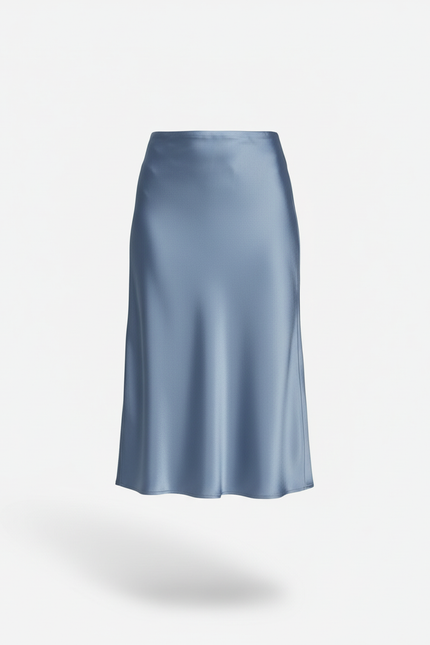Jupe Satin Bleu Poudré Fluide Élégante