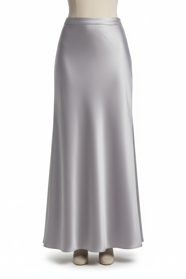 Jupe Satin Longue Argentée Élégante
