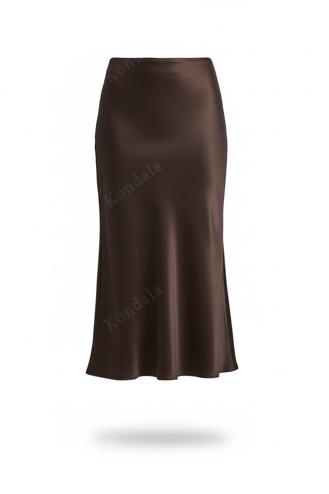 Jupe Satin Midi Marron Élégante Quotidienne