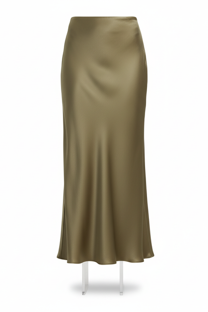 Jupe Satin Kaki Longue Fluide