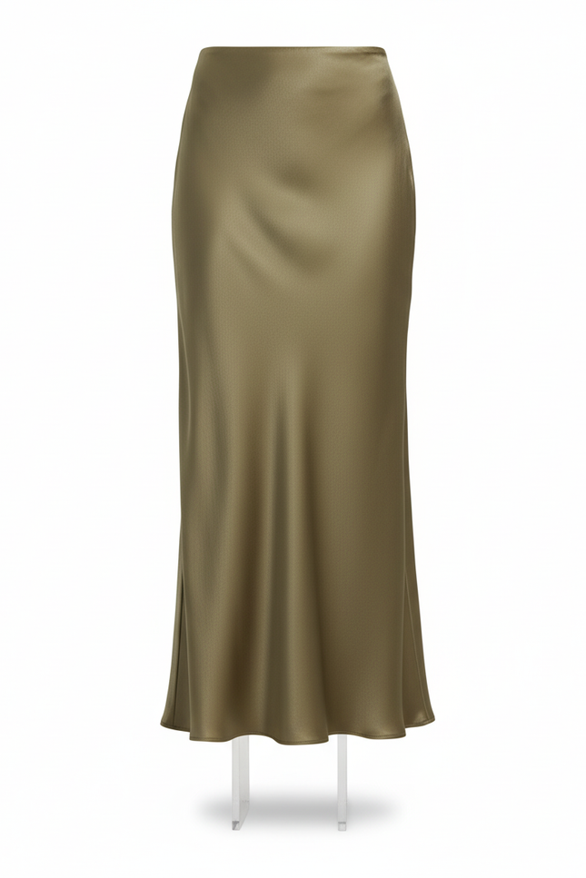 Jupe Satin Kaki Longue Fluide