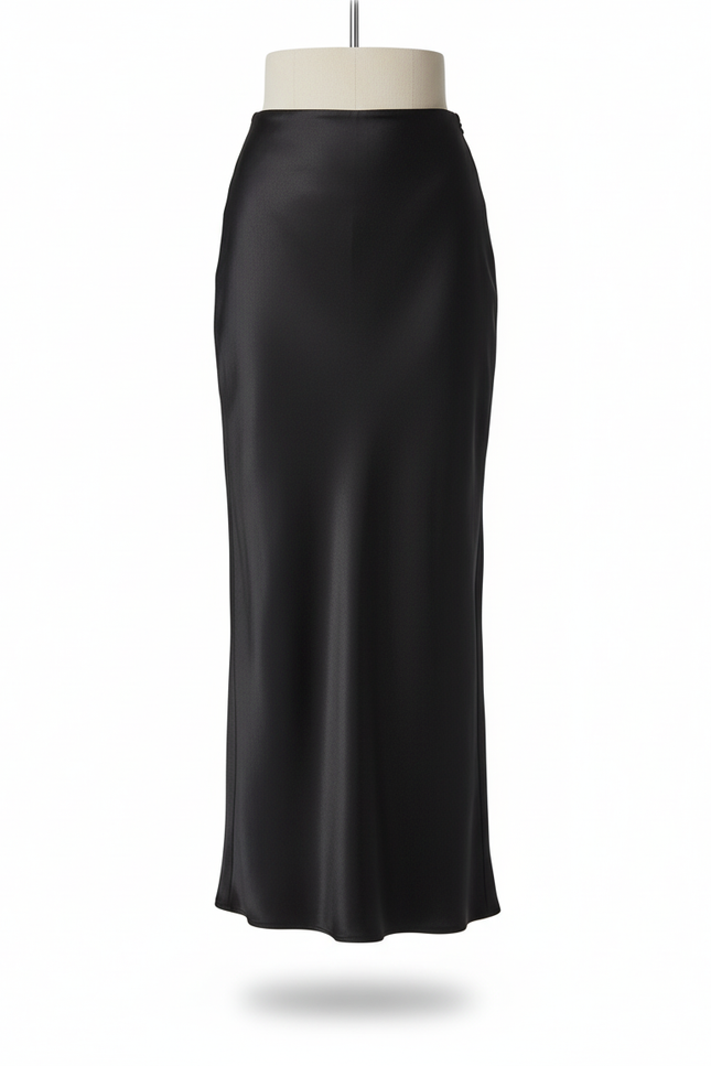 Jupe Satin Noir Fluide Chic