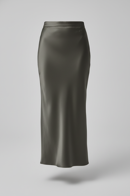 Jupe Satin Longue Kaki Fluide