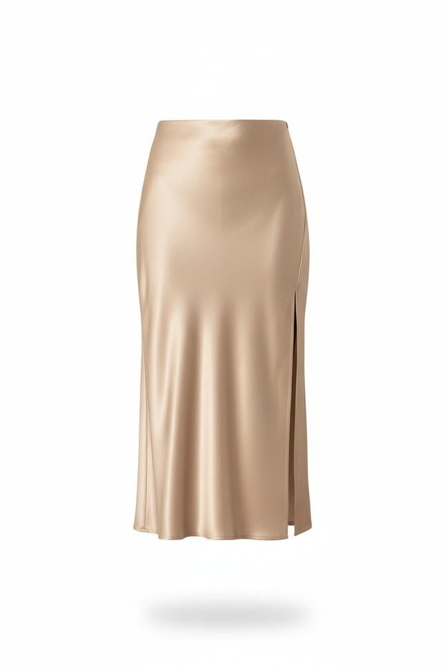 Jupe Satin Beige Fendue Chic