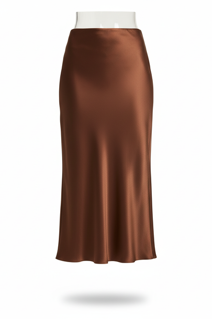 Jupe Satin Marron Longue Élégante Tendance