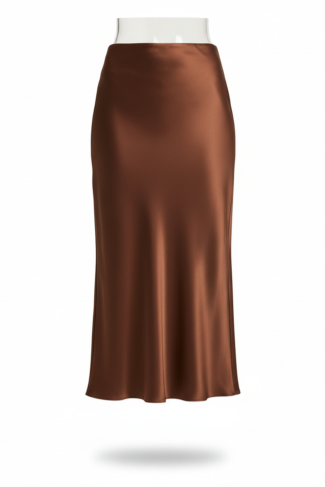 Jupe Satin Marron Longue Élégante Tendance
