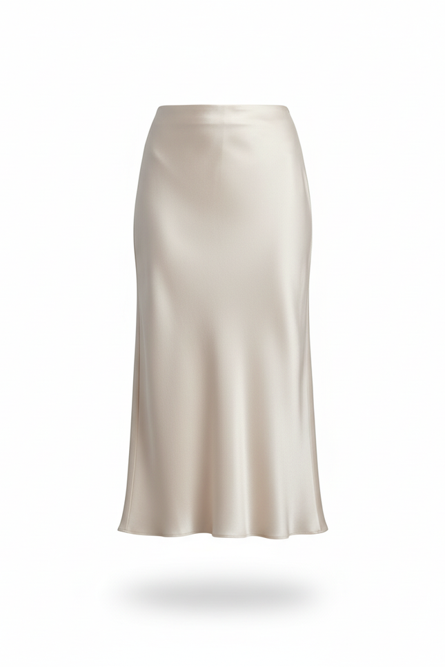 Jupe Satin Beige Longue Élégante