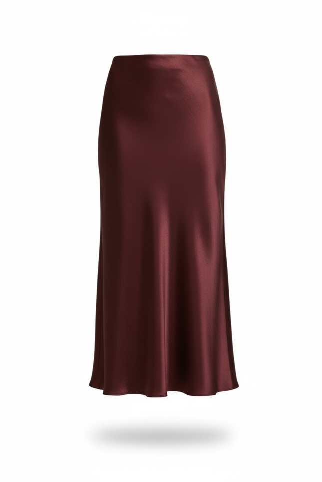 Jupe Satin Bordeaux Fluide Élégante Sophistiquée