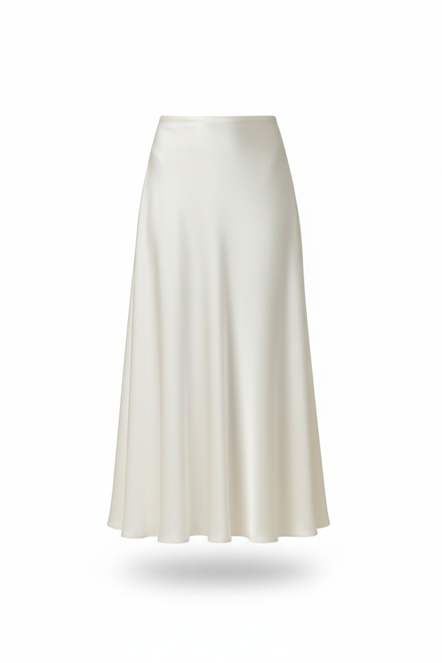 Jupe Satin Blanche Évasée Fluide