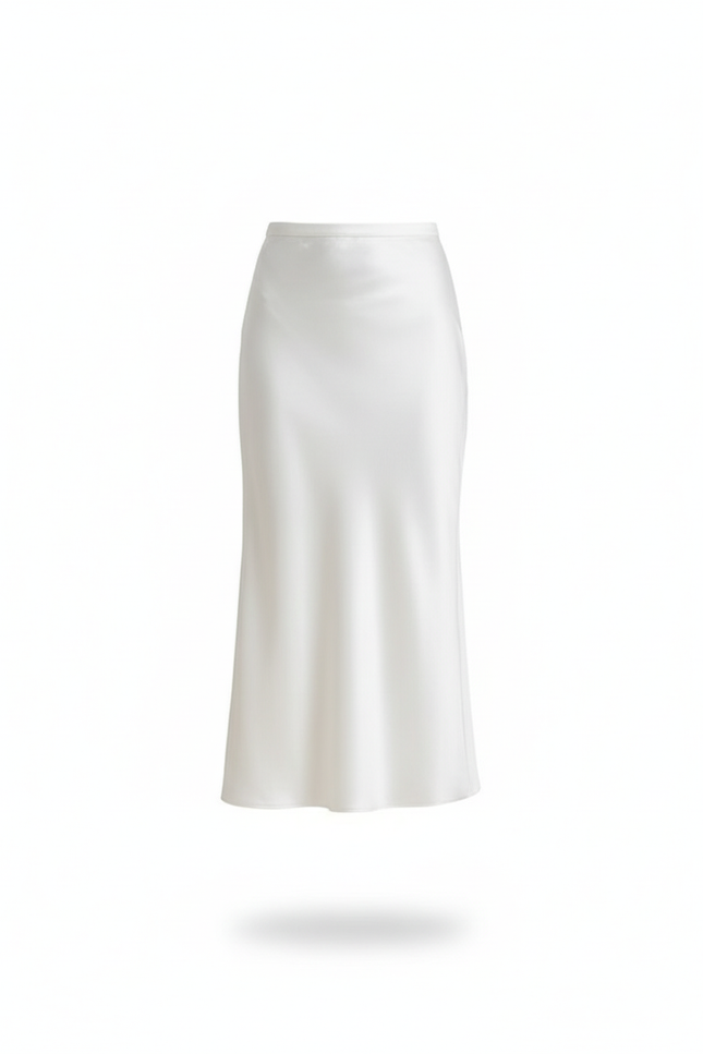 Jupe Satin Blanche Midi Fluide