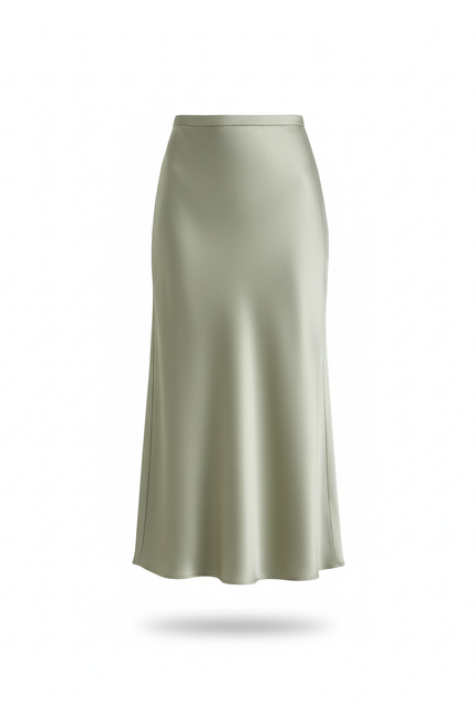 Jupe Satin Vert Sauge Midi Fluide