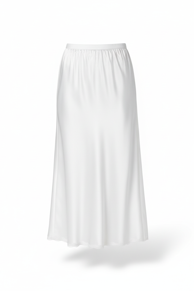 Jupe Satin Blanche Midi Fluide Légère